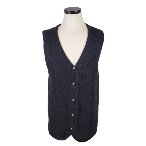 Vintage Mens Portraits Black Cable Knit Sweater Vest XL Unisex Academia - Picture 6 of 11